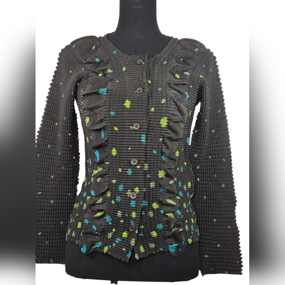 Issey Miyake IM29 FJ946 Rare Textured Pleated Button Front Top Size 3 - Picture 7 of 13